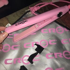 Mini/travel size pink CROC hair iron straightener